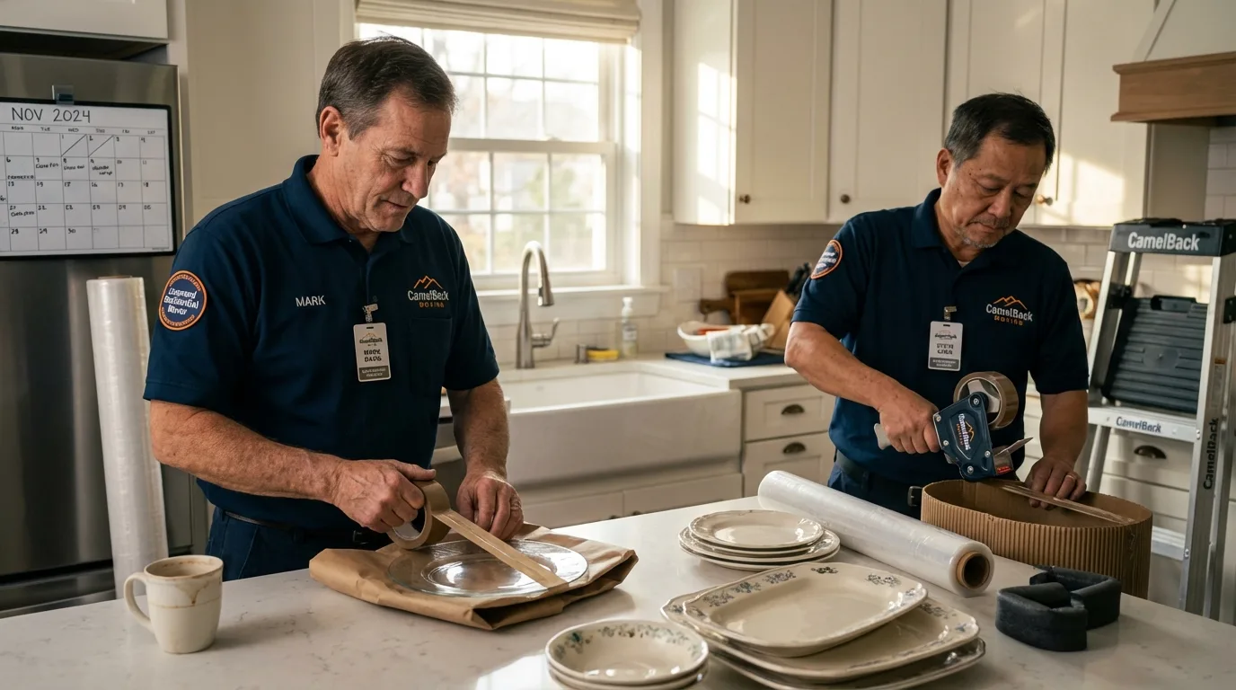 Professional crew packing kitchen dishware in Oxford, GA